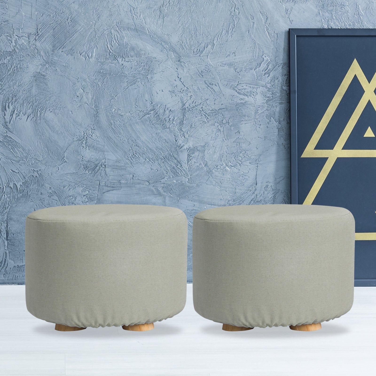 2X Fabric Ottoman Round Wooden Leg Foot Stool - GREY - Ottomans & Footstools - photo 19