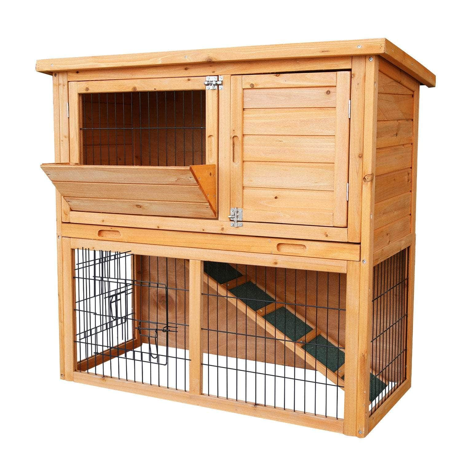 2-Storey Wooden Chicken Coop & Rabbit Hutch With Trough