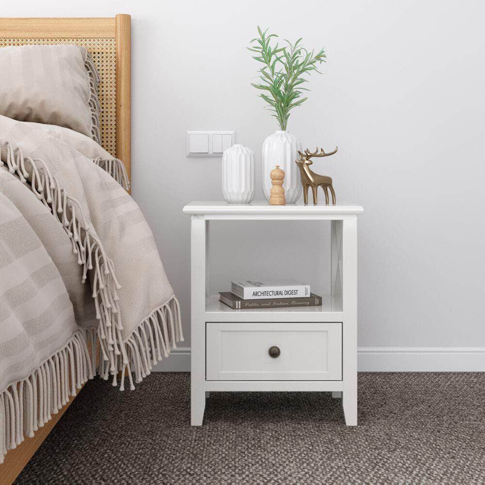 2-Tier Bedside Table With Storage Drawer 2 Pc Rustic White