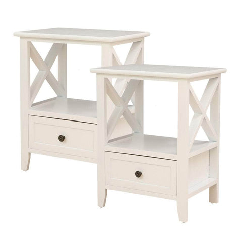 2-Tier Bedside Table With Storage Drawer 2 Pc Rustic White