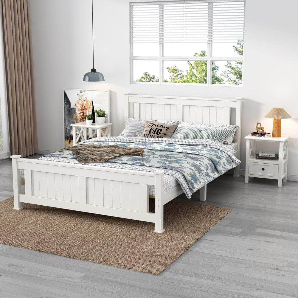 2-Tier Bedside Table With Storage Drawer 2 Pc Rustic White
