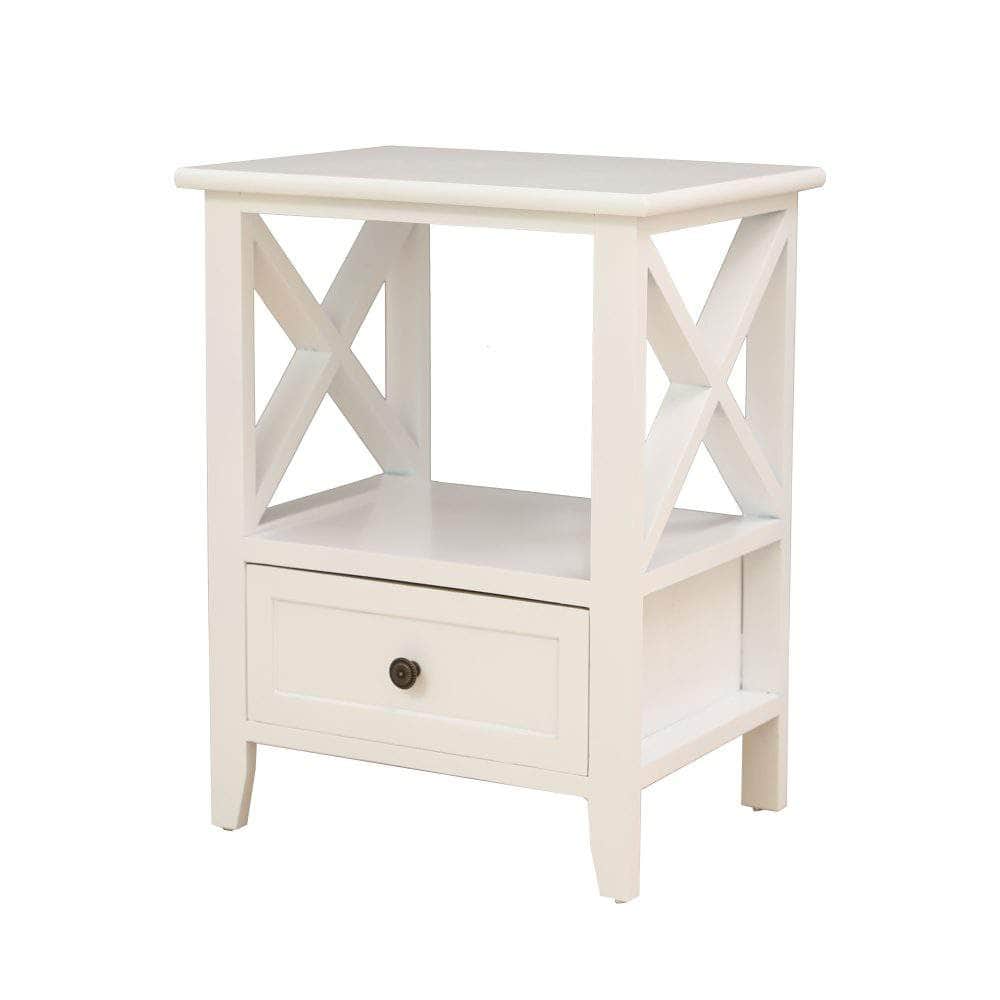 2-Tier Bedside Table With Storage Drawer 2 Pc Rustic White