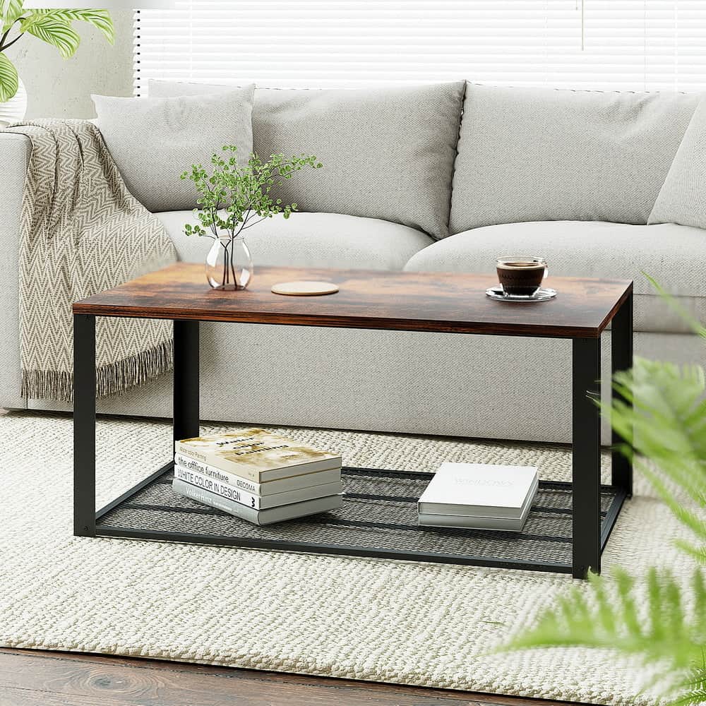 2-Tier Coffee Table Rustic Brown 104CM Modern Living Room Furniture