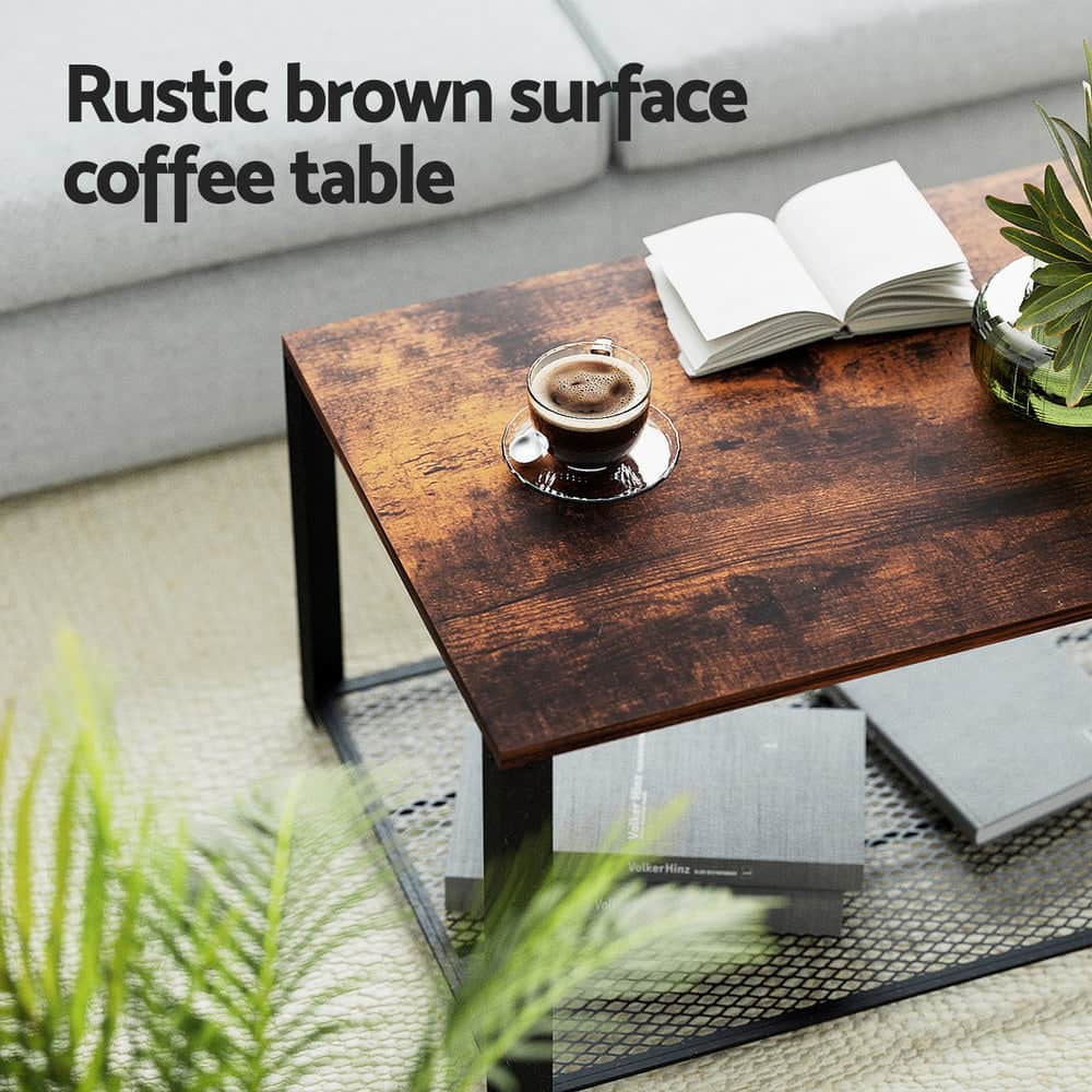 2-Tier Coffee Table Rustic Brown 104CM Modern Living Room Furniture