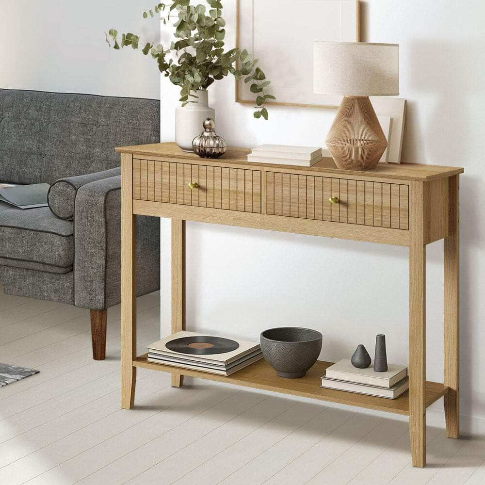 2-tier Console Table 100cm with 2 Storage Drawer
