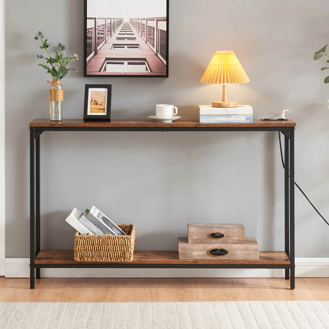 2 Tier Console Table With Power Outlets And Usb Ports Wood Entryway
