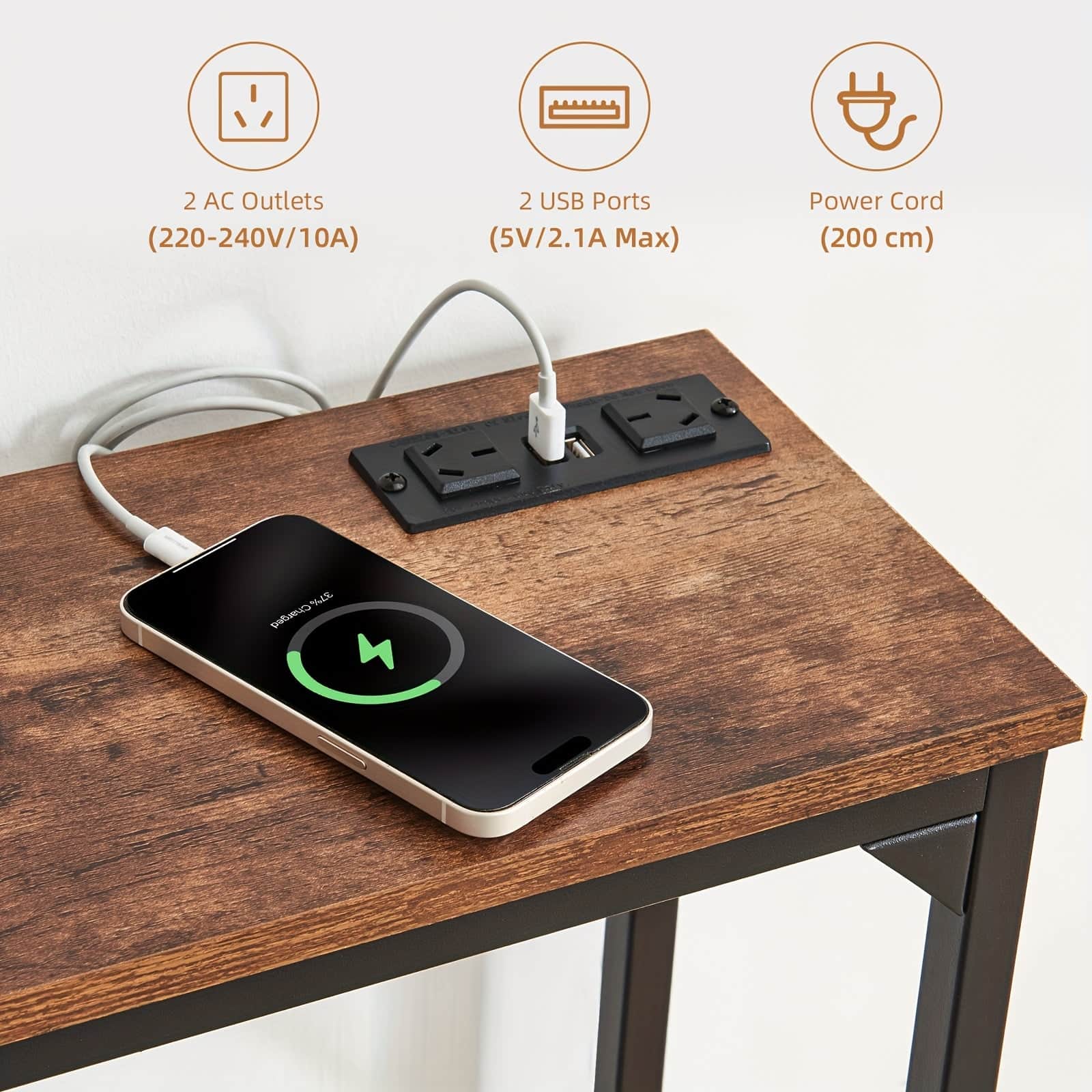 2 Tier Console Table With Power Outlets And Usb Ports Wood Entryway