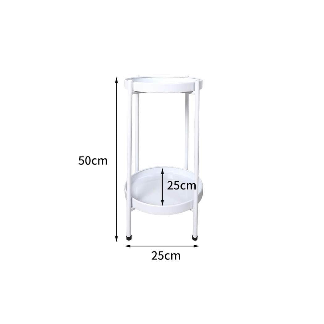 2 Tiers Plant Stand Metal Flower White Medium
