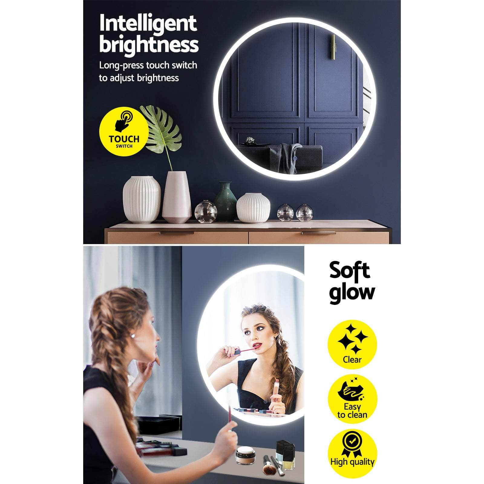 2 Wall Mirror 80cm with Led light Makeup Home Decor Bathroom Round Vanity