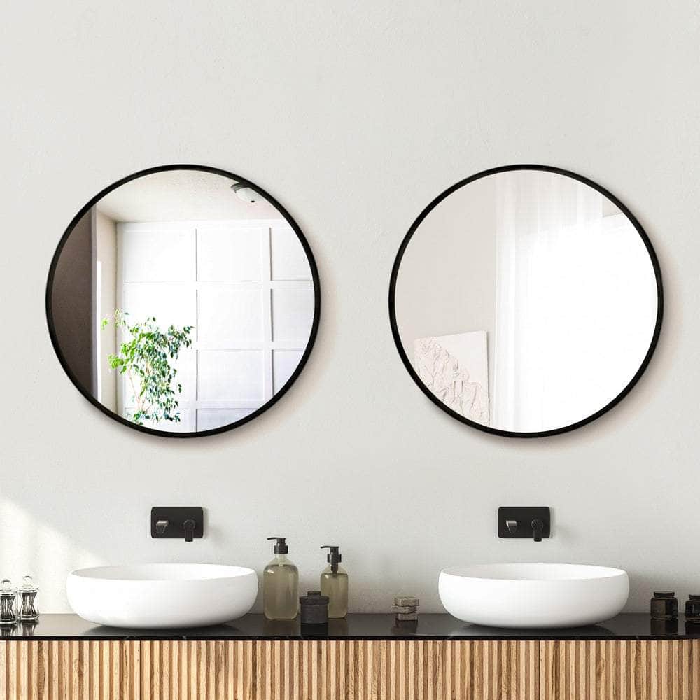 2 Wall Mirror Makeup Home Decor Framed Mirrors Round Black