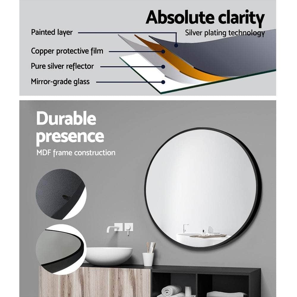 2 Wall Mirror Makeup Home Decor Framed Mirrors Round Black