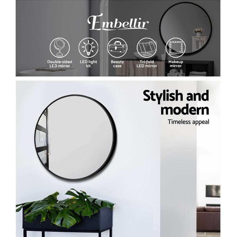 2 Wall Mirror Makeup Home Decor Framed Mirrors Round Black