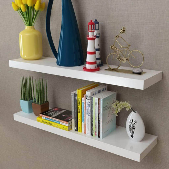 Shop 2 White MDF Floating Wall Shelves of 80 x 20 x 3.8 cm online