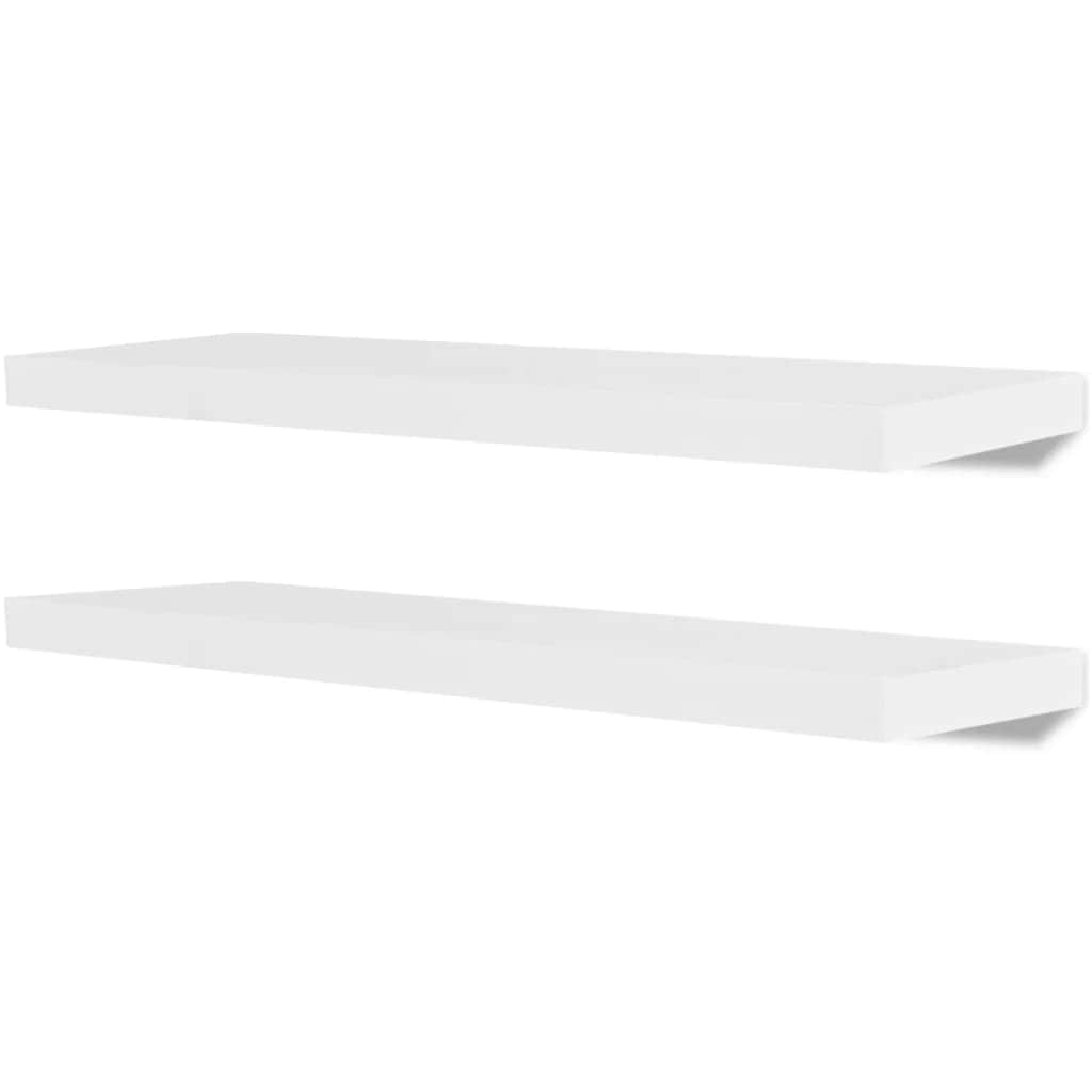 2 White MDF Floating Wall Display Shelves Book/DVD Storage