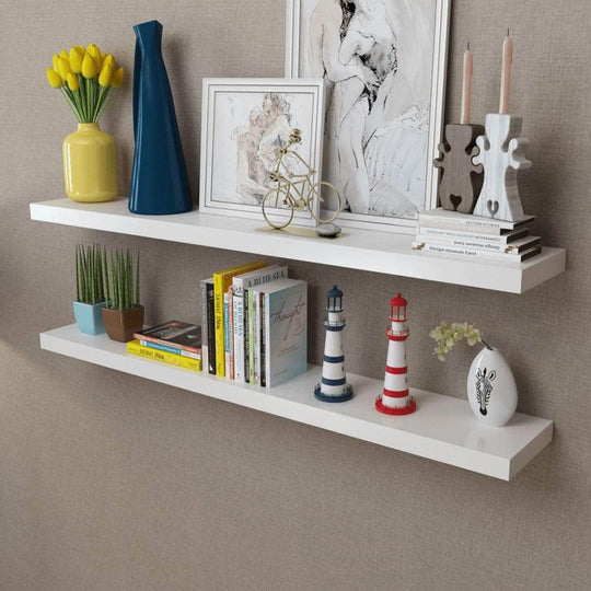 Buy 2 White MDF Floating Wall Display Shelves Book/DVD Storage online