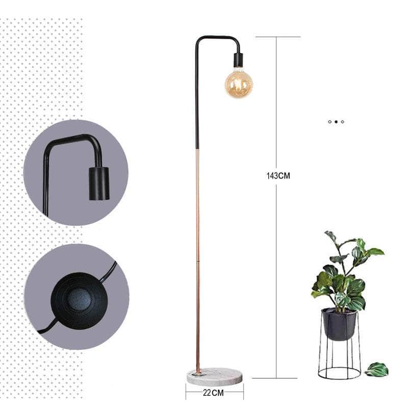 2 x Led Floor Light With Marble Base and Metal Matt Black and Copper Plating LED