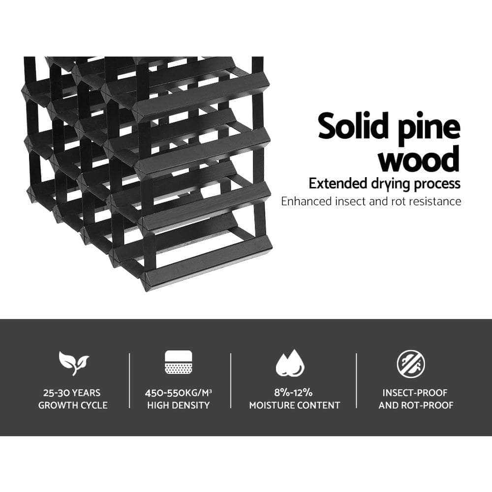 20 Bottle Timber Wine Rack Wooden Storage Wall Racks Holders Cellar Black