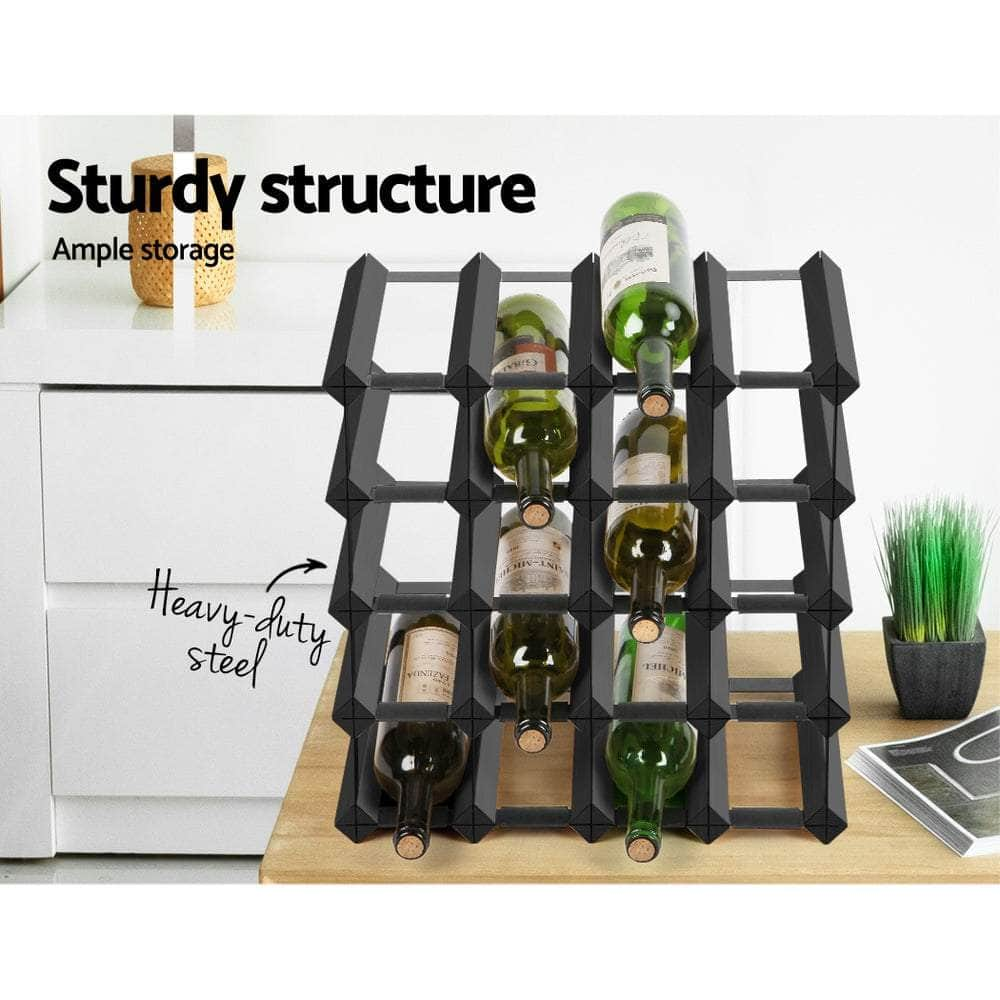 20 Bottle Timber Wine Rack Wooden Storage Wall Racks Holders Cellar Black