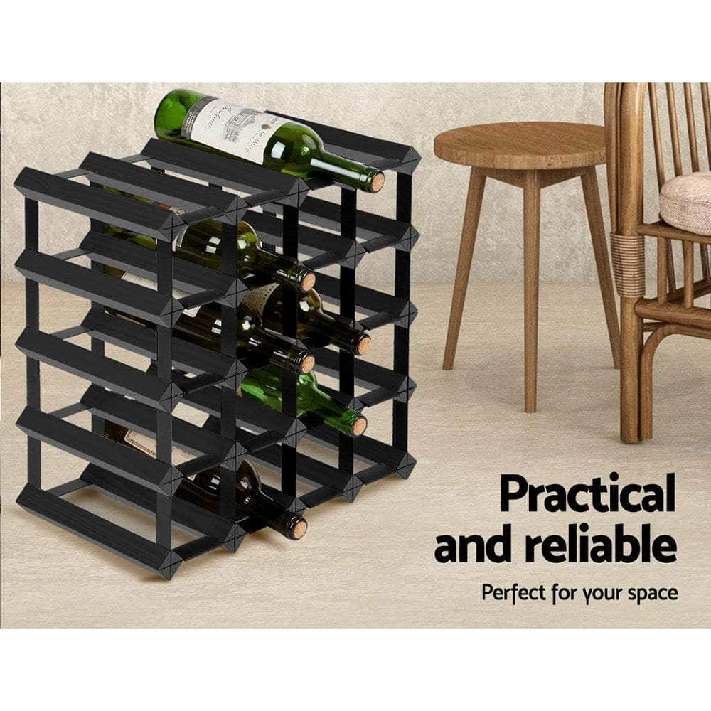 20 Bottle Timber Wine Rack Wooden Storage Wall Racks Holders Cellar Black