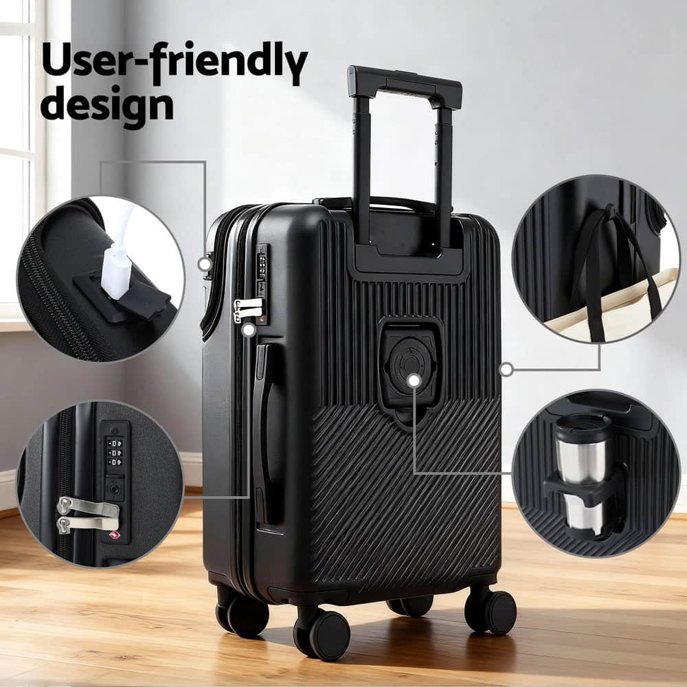 20 Luggage Suitcase Front Pocket Travel Carry On Tsa Black King