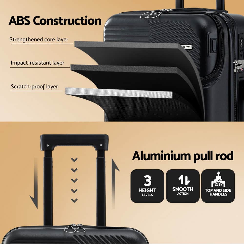 20 Luggage Suitcase Front Pocket Travel Carry On Tsa Black King