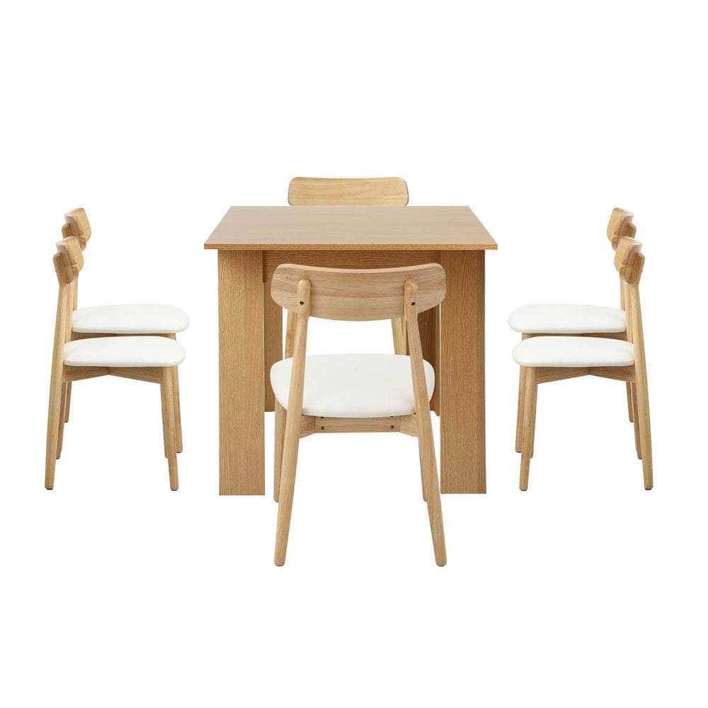 200cm Extendable Dining Table with 6x Dining Chairs PU Leather Natural