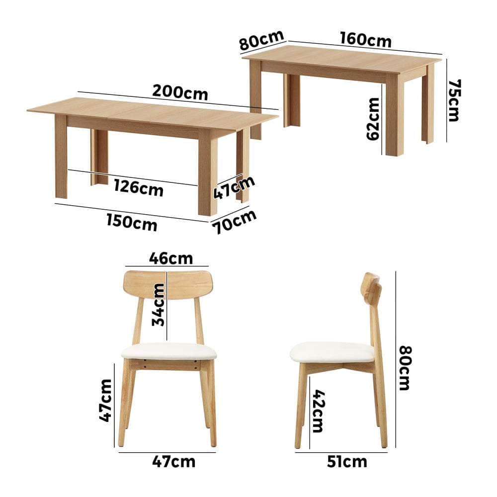 200cm Extendable Dining Table with 6x Dining Chairs PU Leather Natural