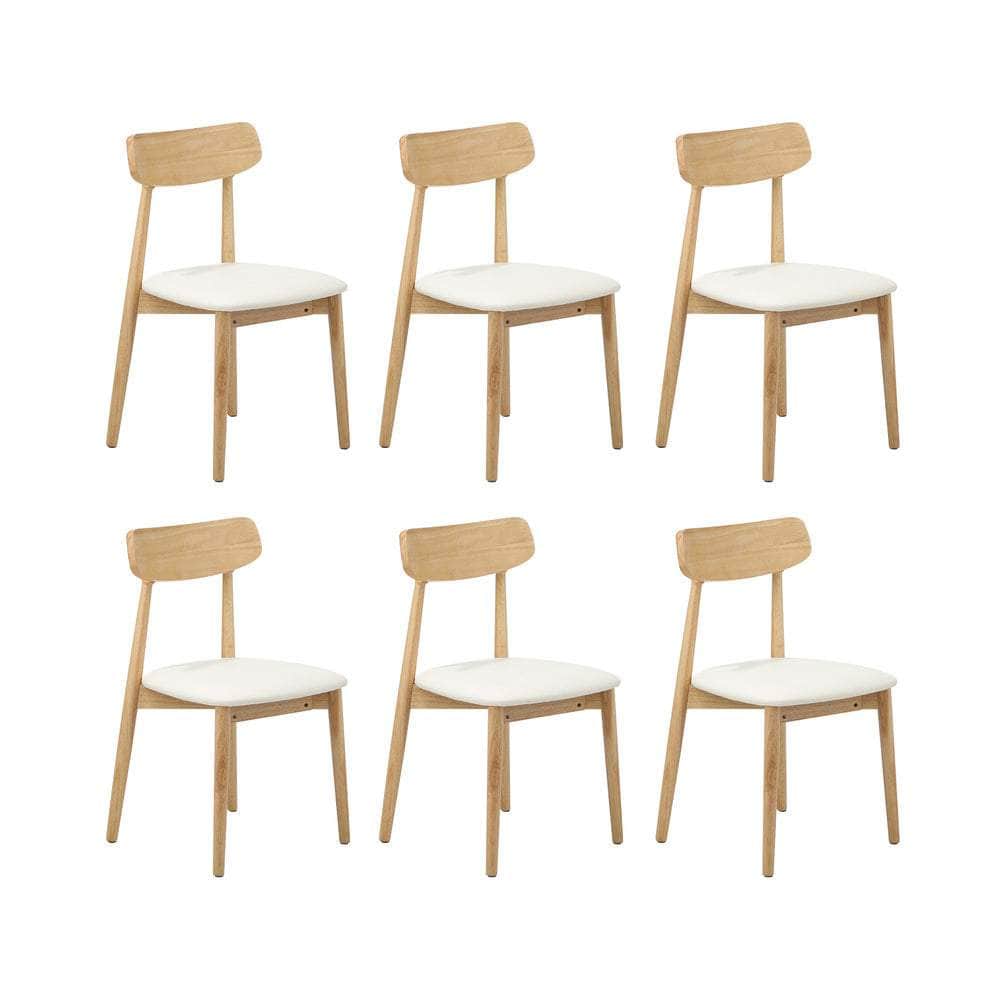 200cm Extendable Dining Table with 6x Dining Chairs PU Leather Natural