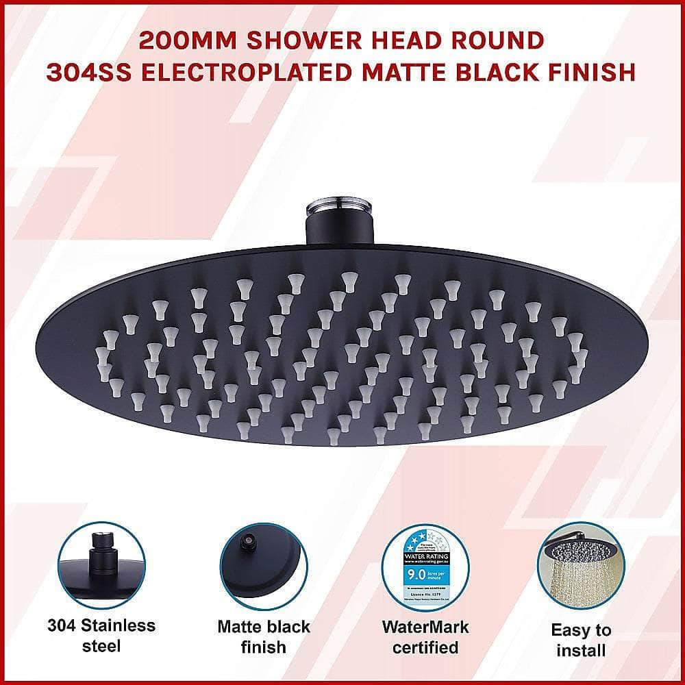 200mm Shower Head Round 304SS Electroplated Matte Black Finish