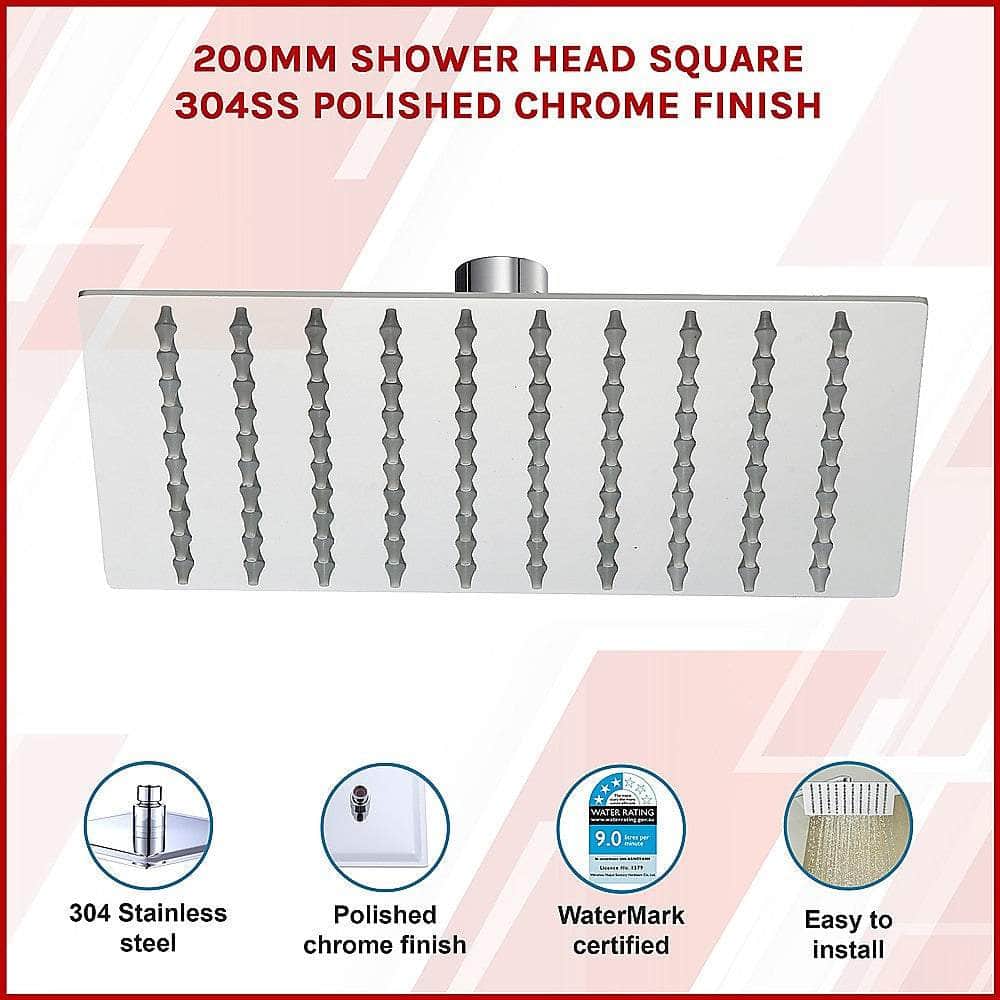 200mm Shower Head Square 304SS Polished Chrome Finish
