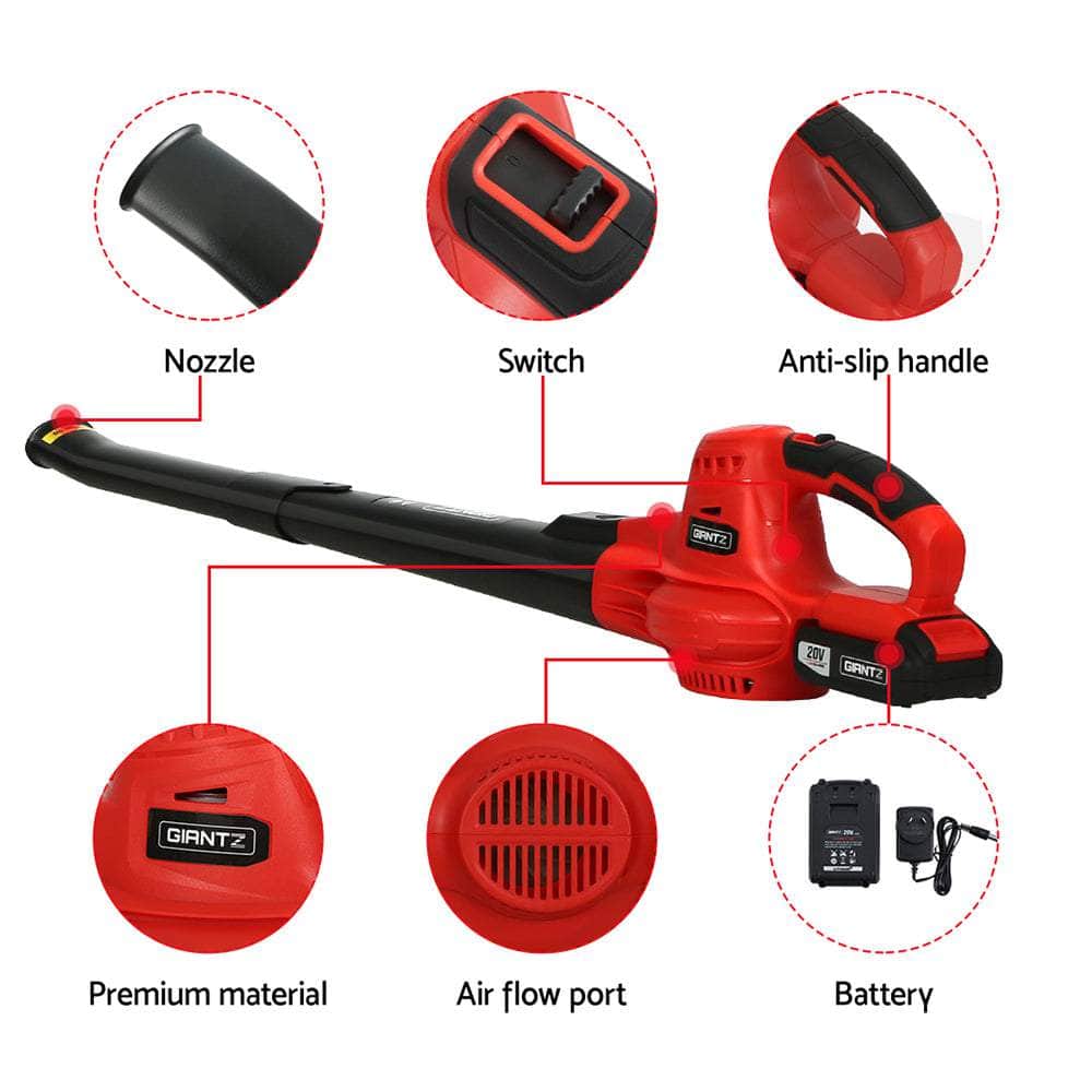 20V Cordless Leaf Blower Garden Lithium Battery Electric Nozzles 2-Speed