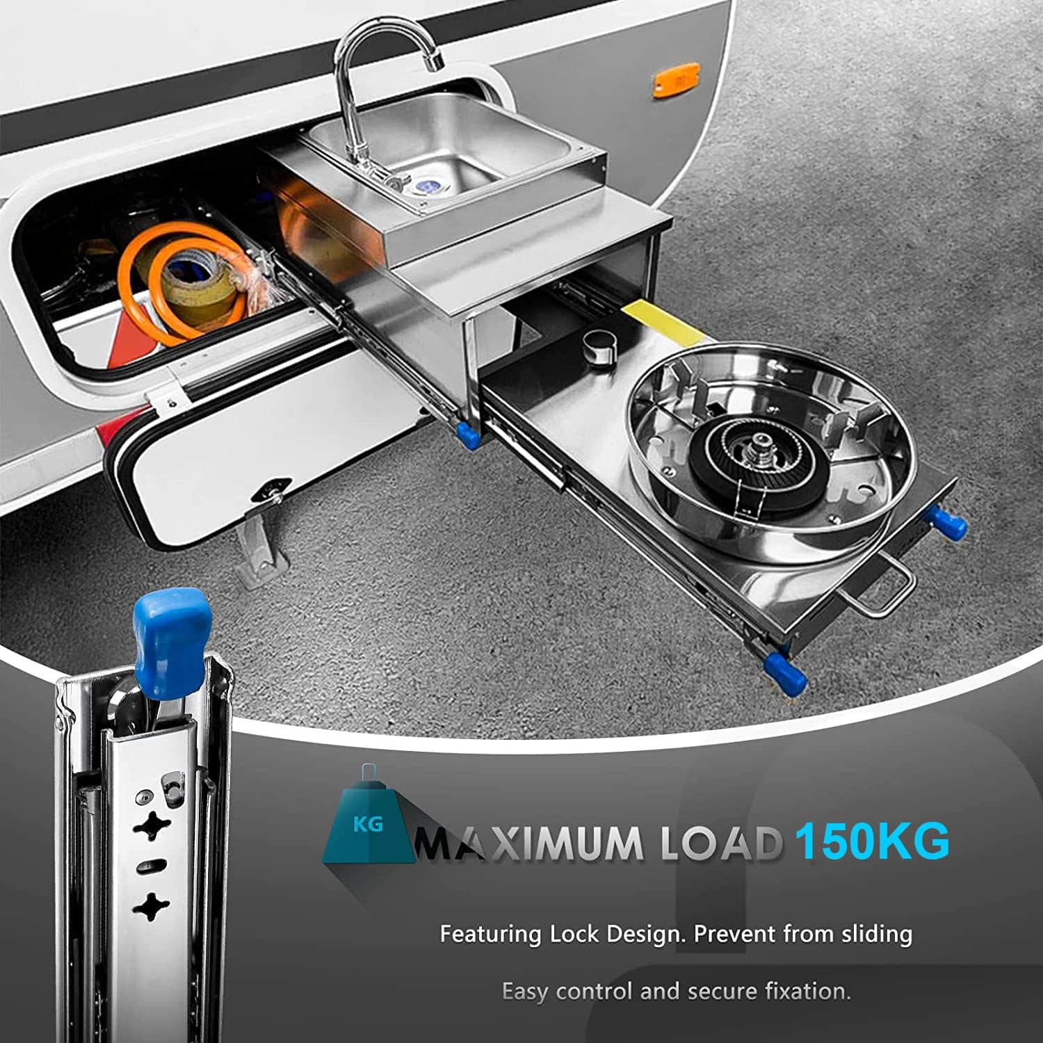 22In Pair 150Kg Heavy Duty Drawer Slides Rails Runners Locking Ball