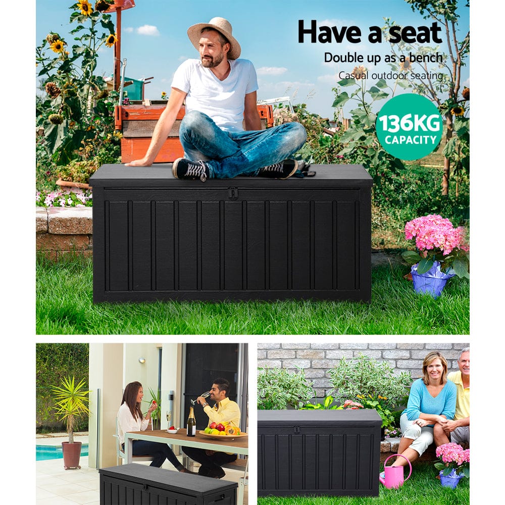 Outdoor Storage Box 240L Container Lockable Garden Bench Tool Shed Black - Seat Deck Toy Sheds