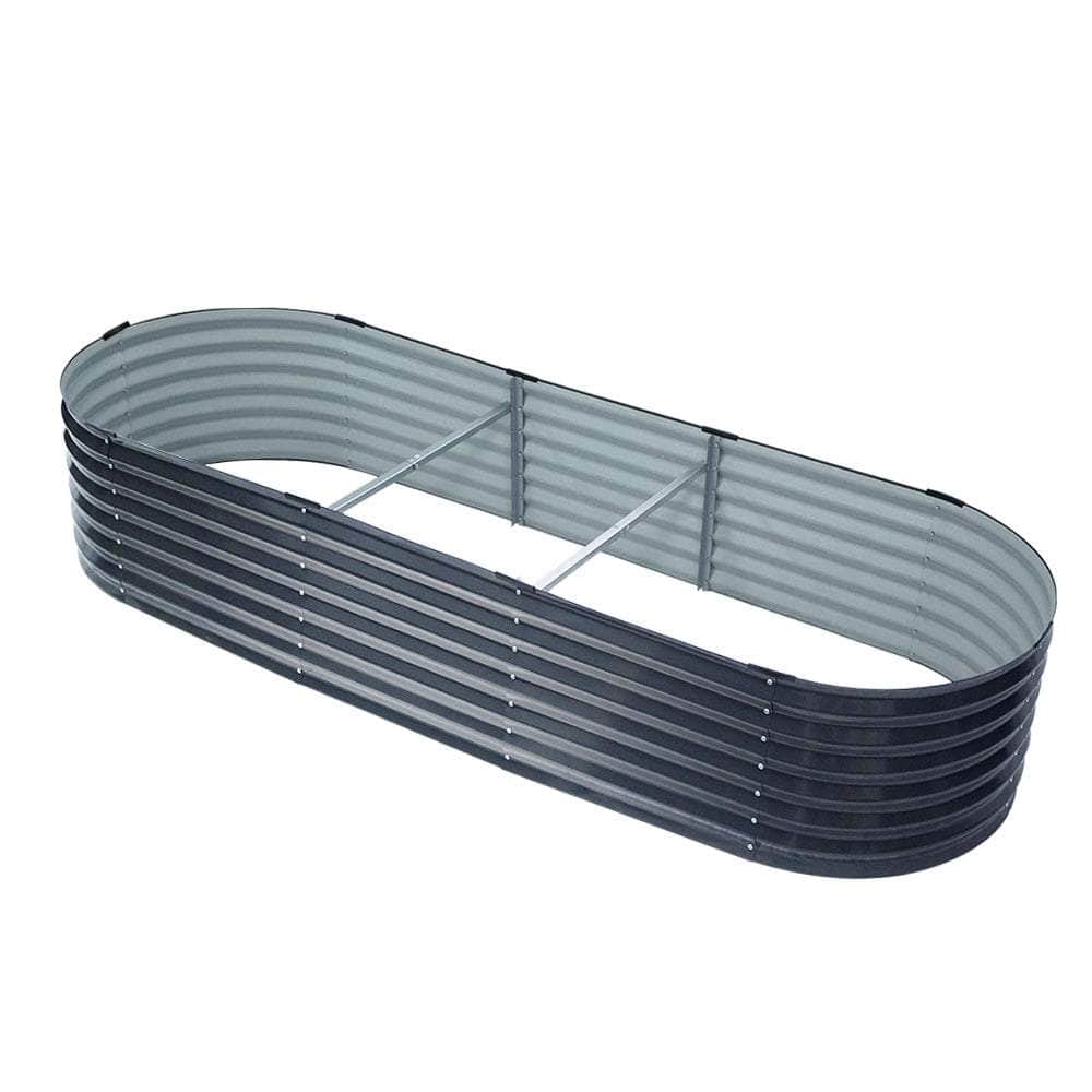 240x80x42cm Oval Raised Garden Bed - Galvanized Planter Box