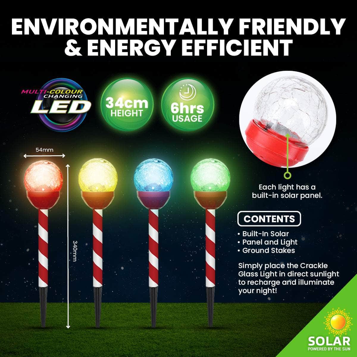 24PCE Solar Candy Cane Stakes With Crackle Balls LED 35cm