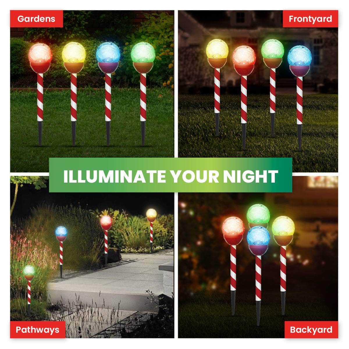 24PCE Solar Candy Cane Stakes With Crackle Balls LED 35cm