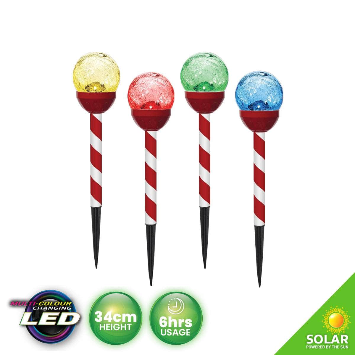 24PCE Solar Candy Cane Stakes With Crackle Balls LED 35cm