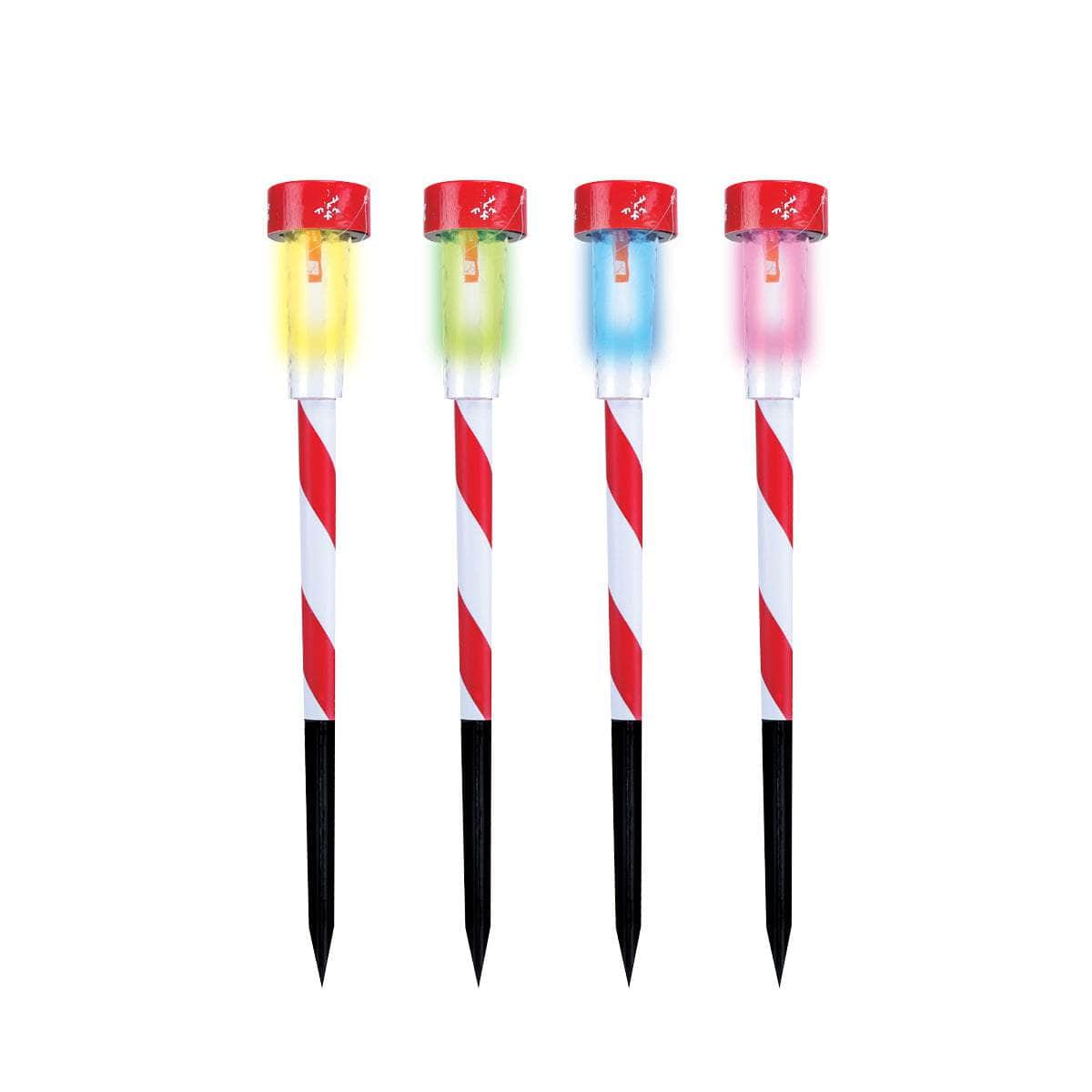 24PCE Solar Stakes Red & White Striped Colour Changing 36cm