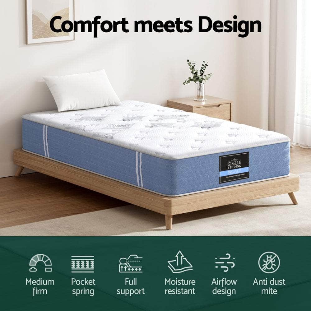 25cm Giselle Mattress King Single Bed Pocket Spring Mattresses -Modern