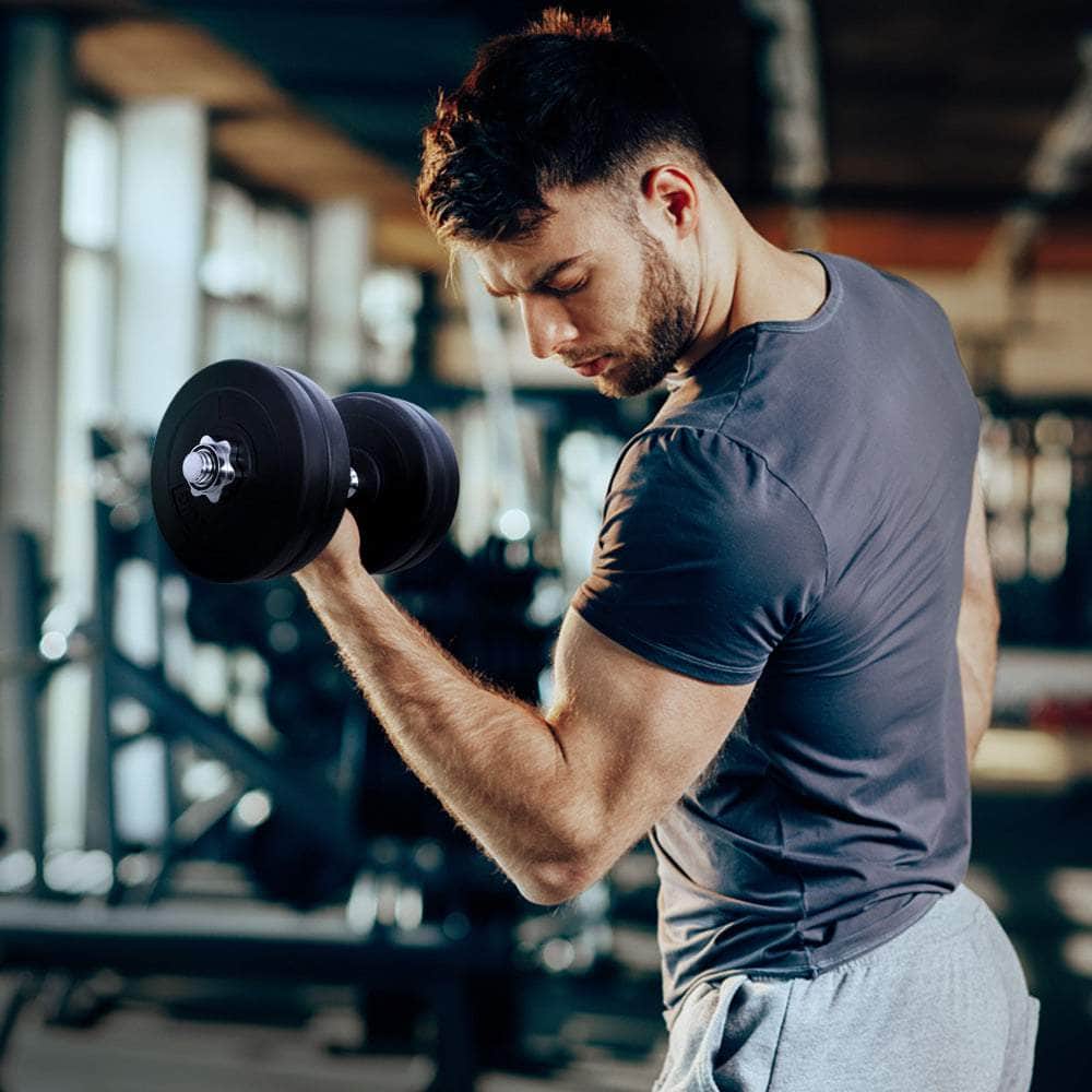 25Kg Dumbbell Set Weight Plates Dumbbells Lifting Bench