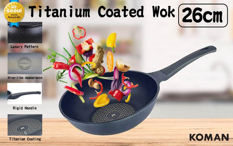 26Cm Titanium Coating Wok Pan Non-Stick