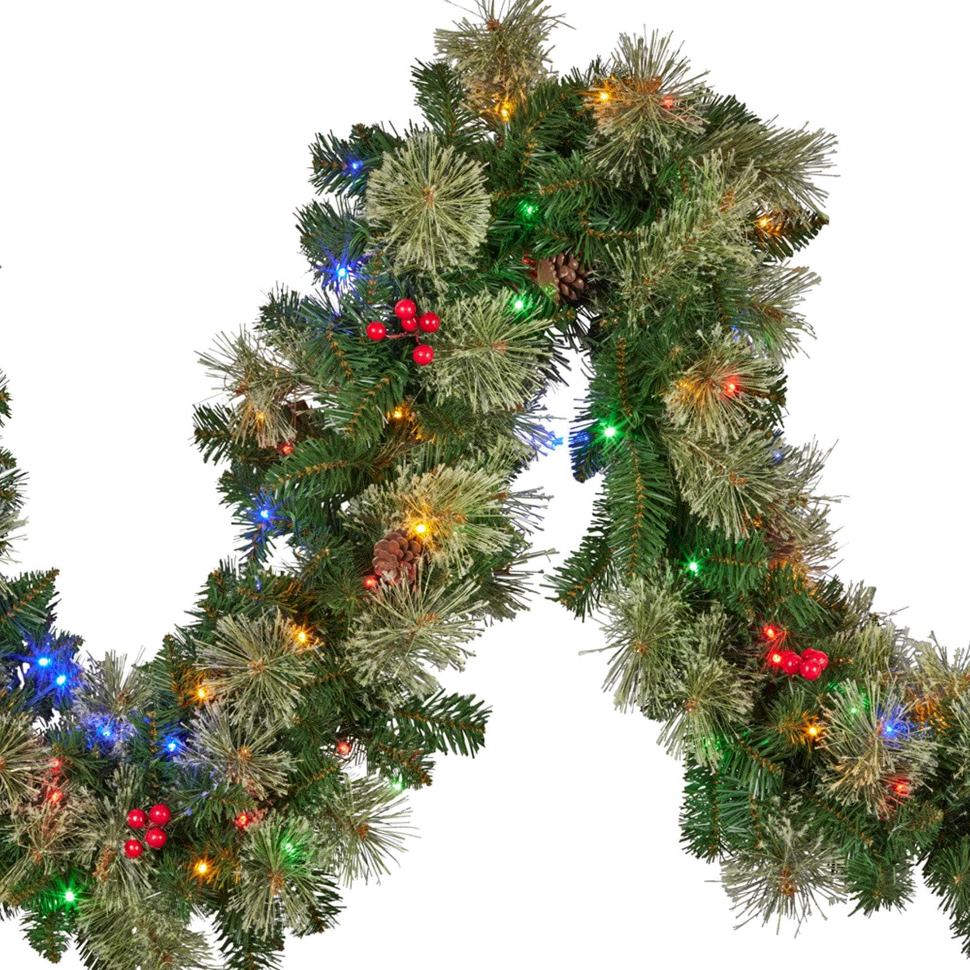 274cm Bristle Berry Multicolour Pre-Lit Christmas Garland