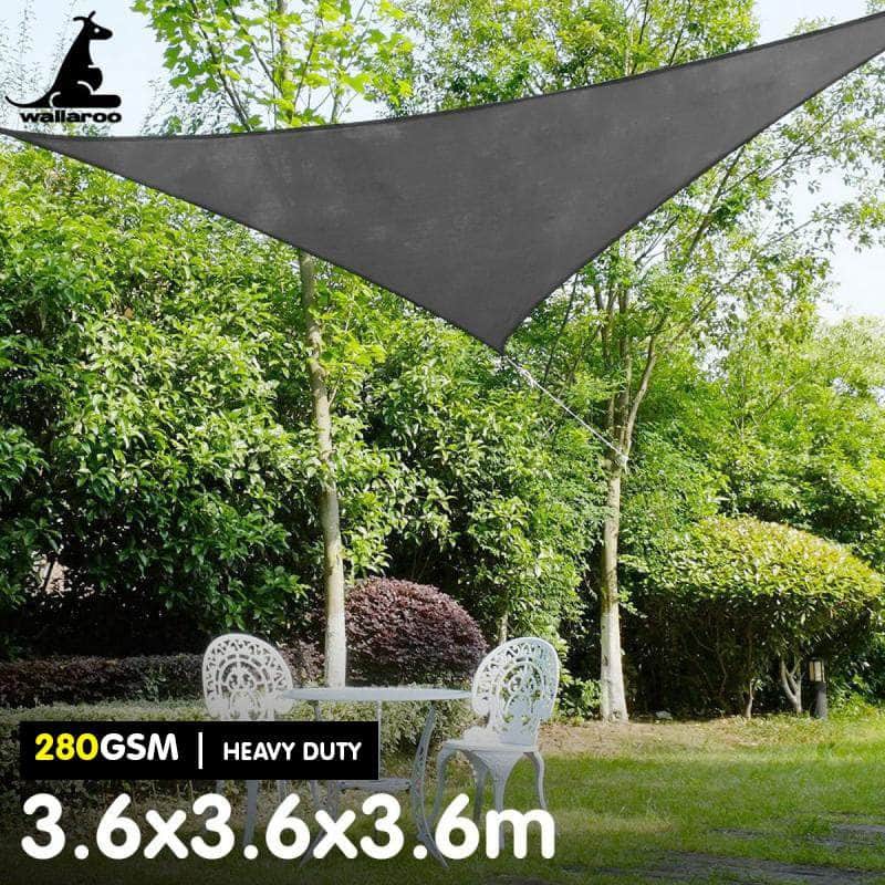280GSM Outdoor Sun Shade Sail Canopy Grey Triangle 3.6m x 3.6m x 3.6m
