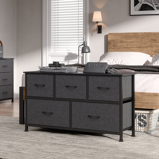 Chest of 5 Drawers Storage Cabinet Dark Grey - Tower Dresser Tallboy