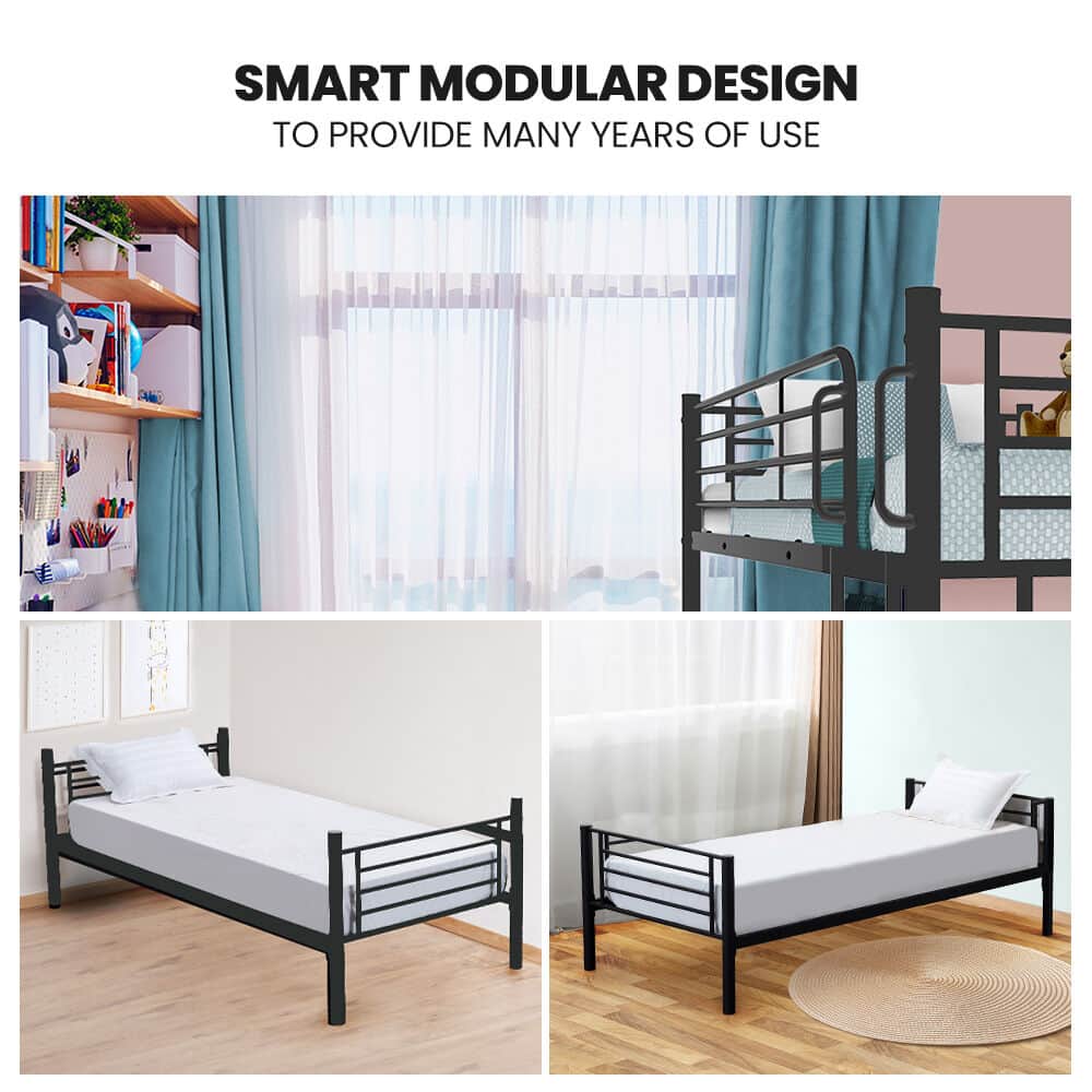 2In1 King Single Metal Bunk Bed Frame With Modular Design Dark