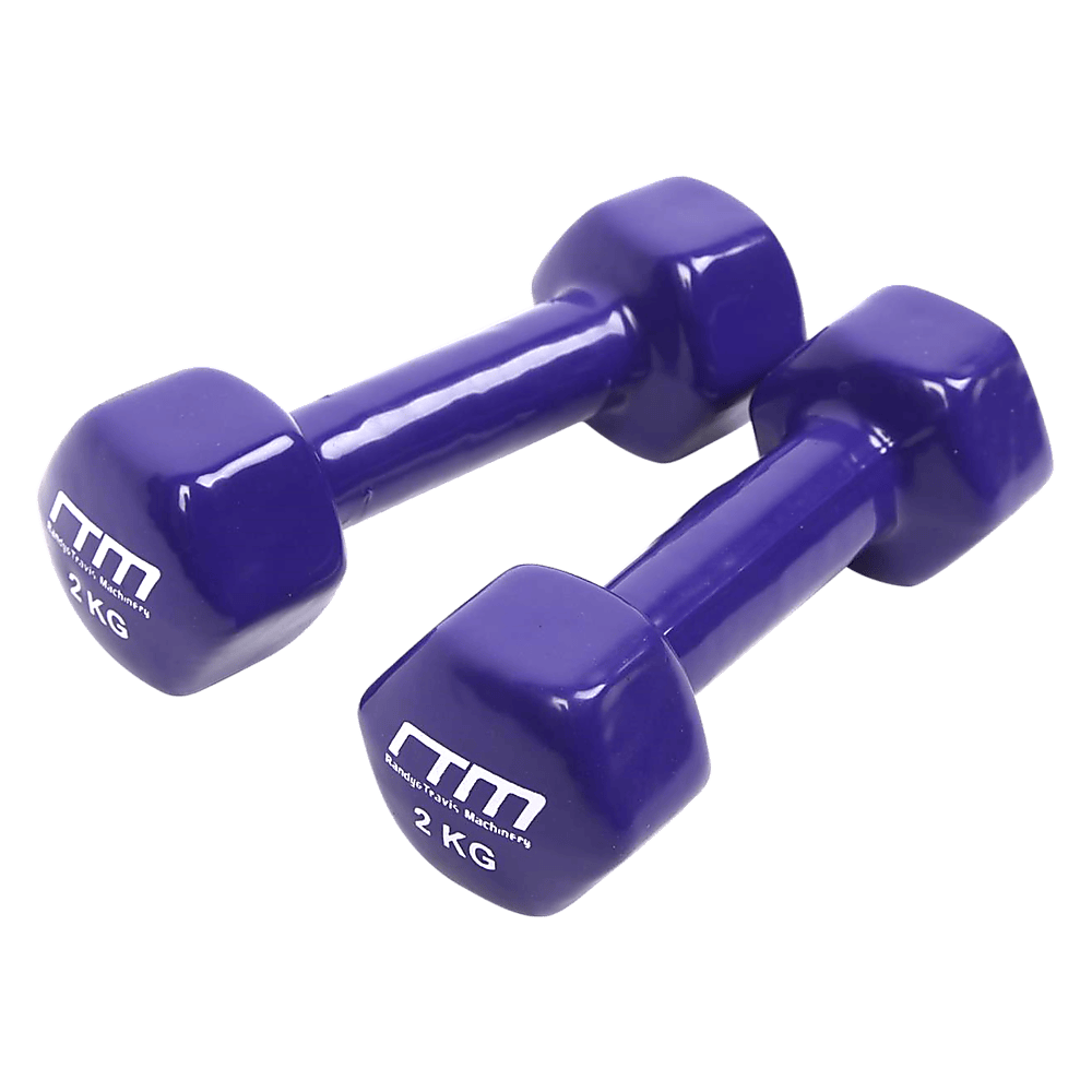 2Kg Dumbbells Pair Pvc Hand Weights Rubber Coated