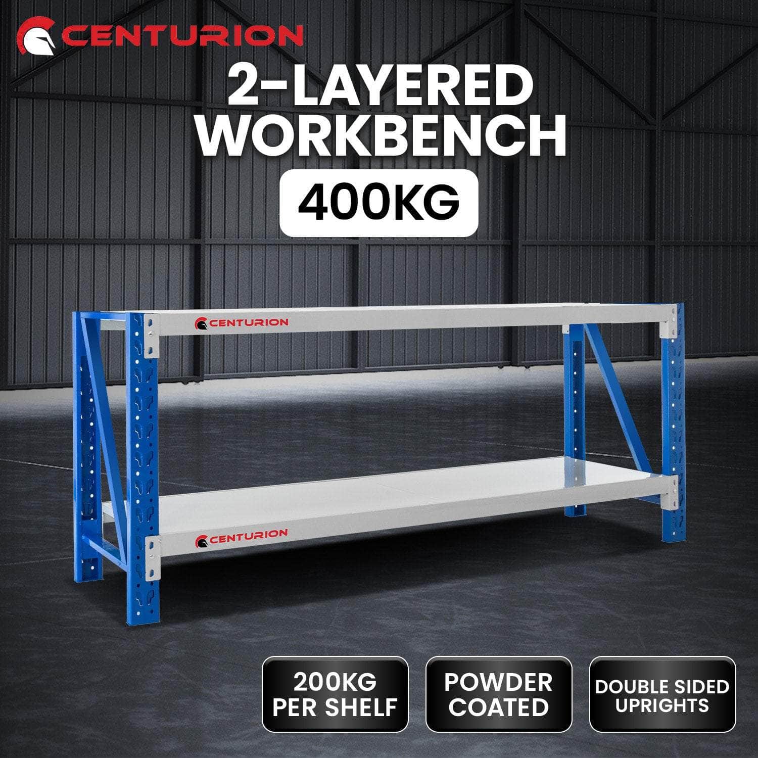 2M 400kg Dual Layer Workbench Grey Blue