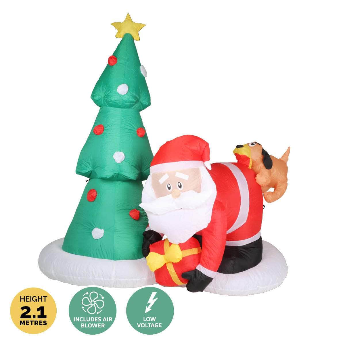 2m Santa Puppy & Tree Built-In Blower Bright LED Lighting