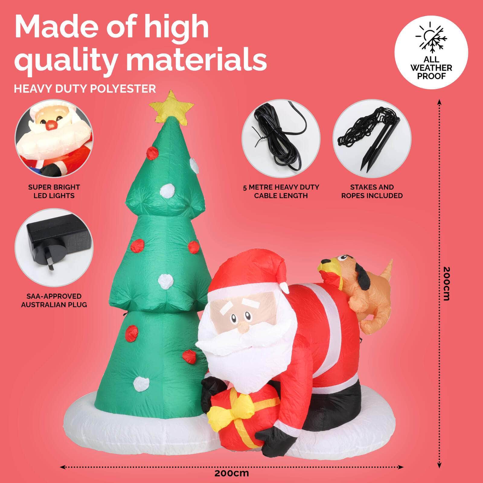 2m Santa Puppy & Tree Built-In Blower Bright LED Lighting
