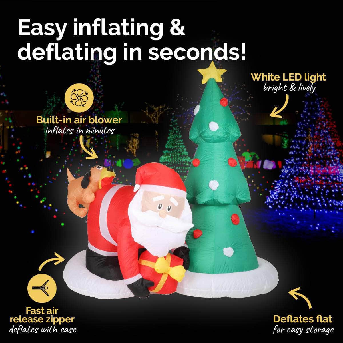 2m Santa Puppy & Tree Built-In Blower Bright LED Lighting